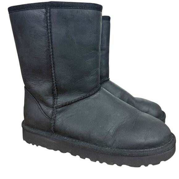 Ugg 1016559 Classic Short II Leather Winter Pull On Boots Womens Black sz 5 - Picture 1 of 16